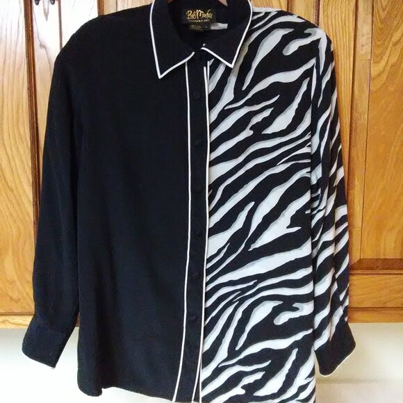Vintage BOB MACKIE Wearable Art 100% SILK Black Zebra Shirt Large / L - Picture 14 of 14